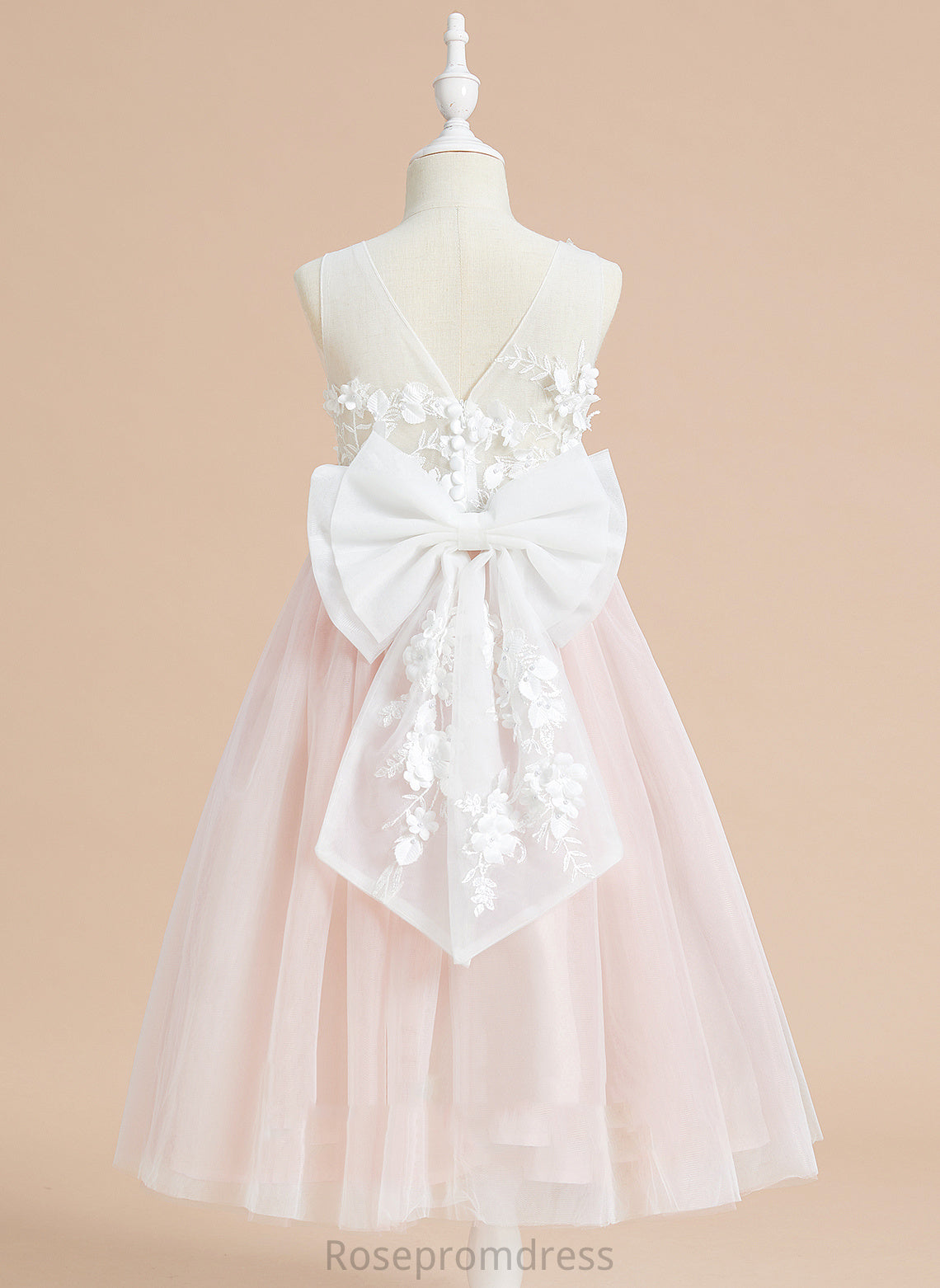 Scoop Tulle Lace/Flower(s)/Bow(s) A-Line Hallie Flower Girl Dresses Neck - Flower Girl With Tea-length Sleeveless Dress