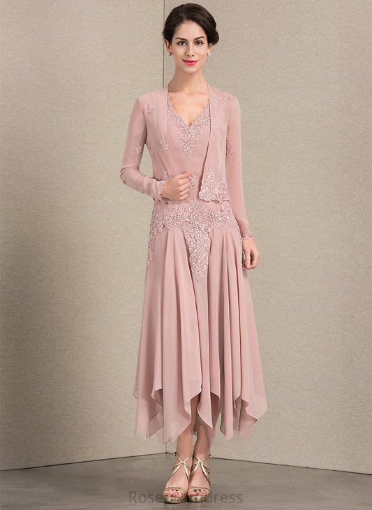 Mother of the Bride Dresses Bride Chiffon With Dress Sequins Carissa the V-neck A-Line Mother Appliques Lace Ankle-Length of