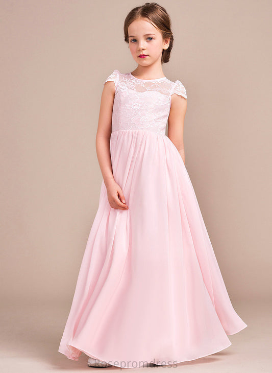 Floor-length Scoop A-Line/Princess Neck Dress Flower Madalyn Sleeveless Chiffon/Lace Girl Flower Girl Dresses -