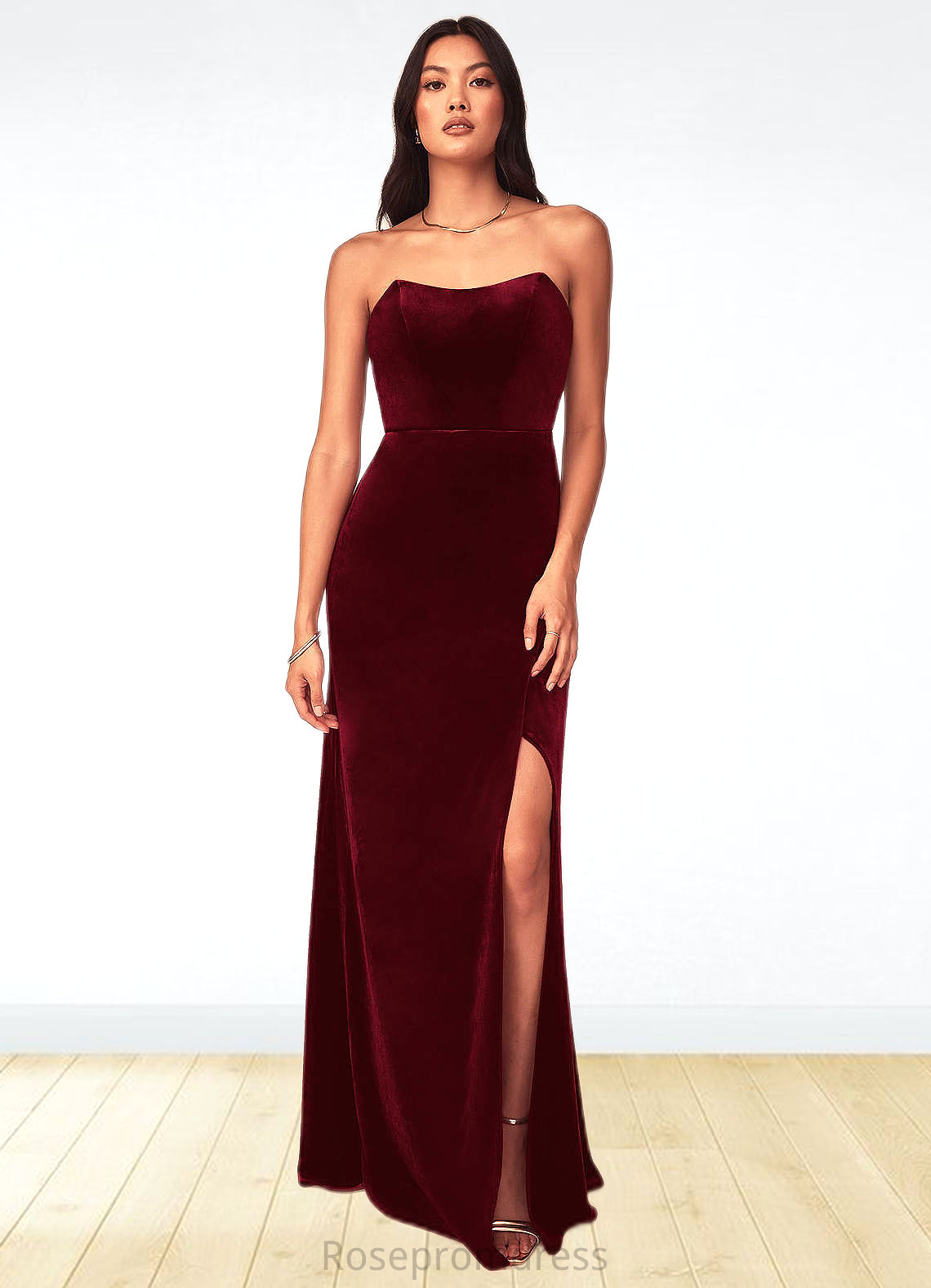 Quinn A-Line Strapless Velvet Floor-Length Dress SRSP0019776