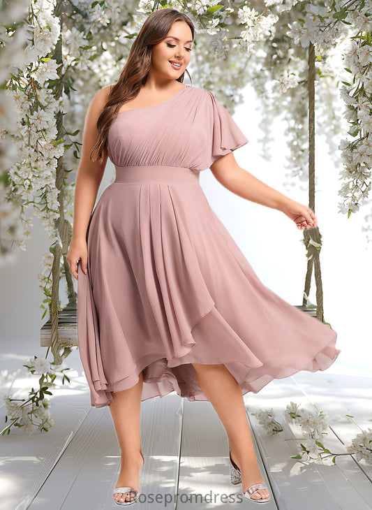Evangeline A-line One Shoulder Asymmetrical Chiffon Bridesmaid Dress With Ruffle DSP0025819