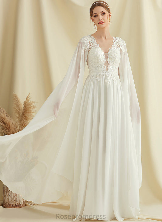 Lace Wedding V-neck Wedding Dresses Norma Chiffon Floor-Length Sequins A-Line With Dress