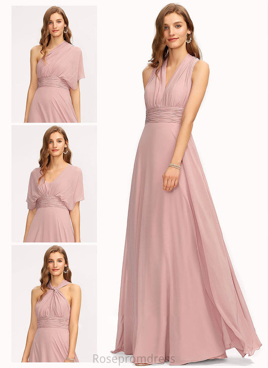 Floor-Length Fabric V-neck Halter Neckline Embellishment Silhouette Length One-Shoulder A-Line Ruffle Ariel Bridesmaid Dresses