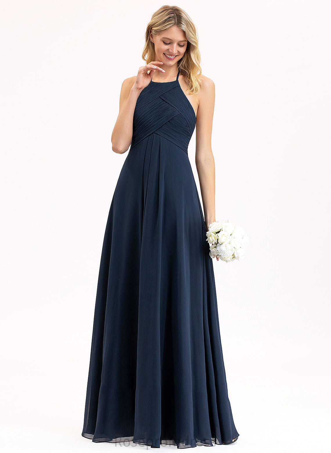 ScoopNeck Silhouette Ruffle Fabric Floor-Length Embellishment A-Line Neckline Length Carla V-Neck A-Line/Princess Bridesmaid Dresses