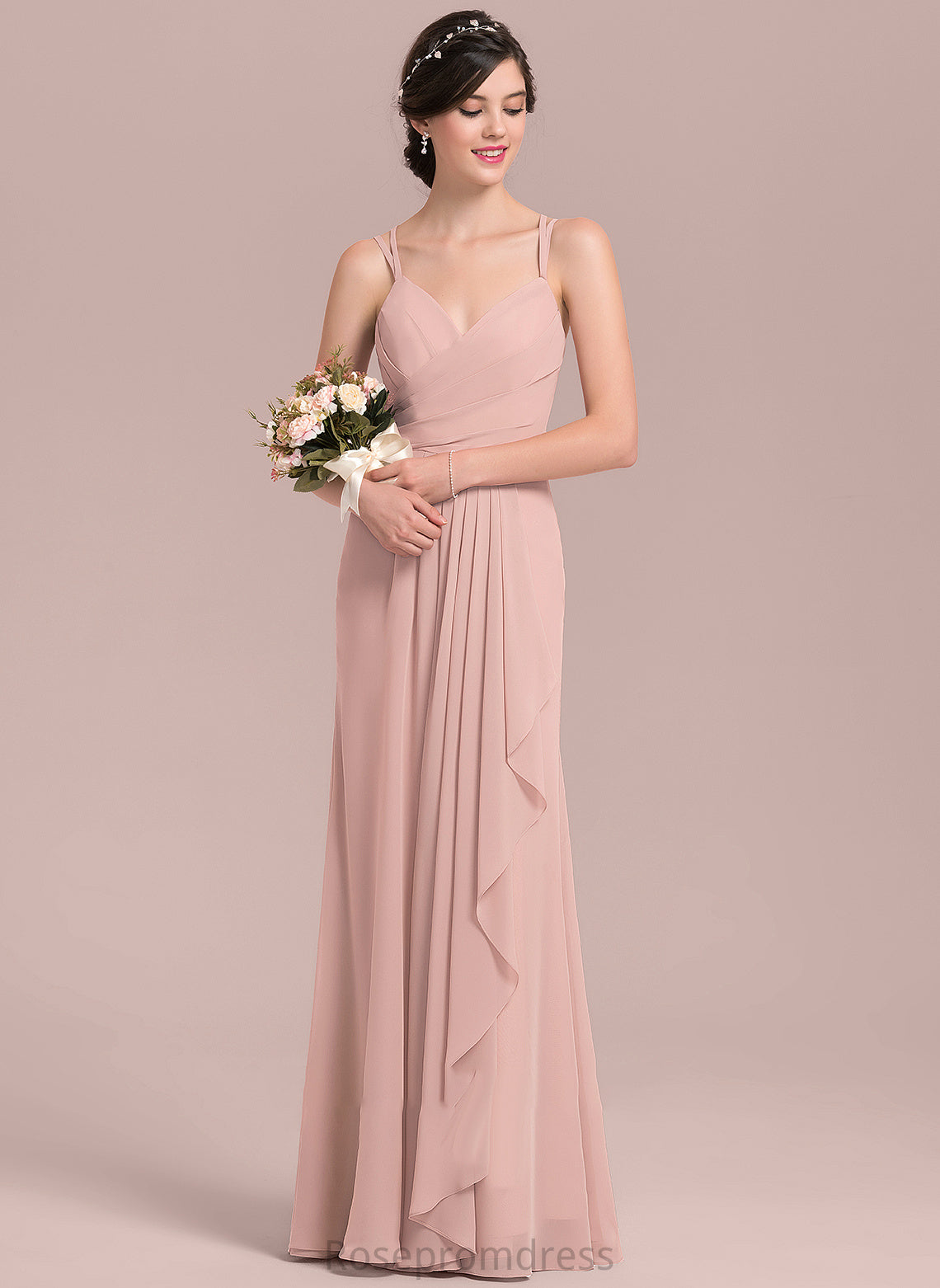 Fabric Floor-Length Length CascadingRuffles A-Line Silhouette Sweetheart Embellishment Neckline Saniyah Bridesmaid Dresses