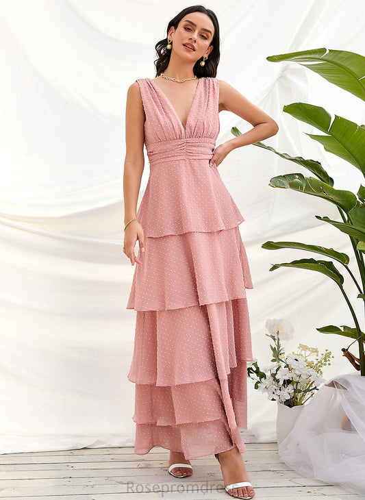 Fabric A-Line Straps Ankle-Length V-neck Silhouette Length Neckline Lucia Sleeveless A-Line/Princess Natural Waist Bridesmaid Dresses