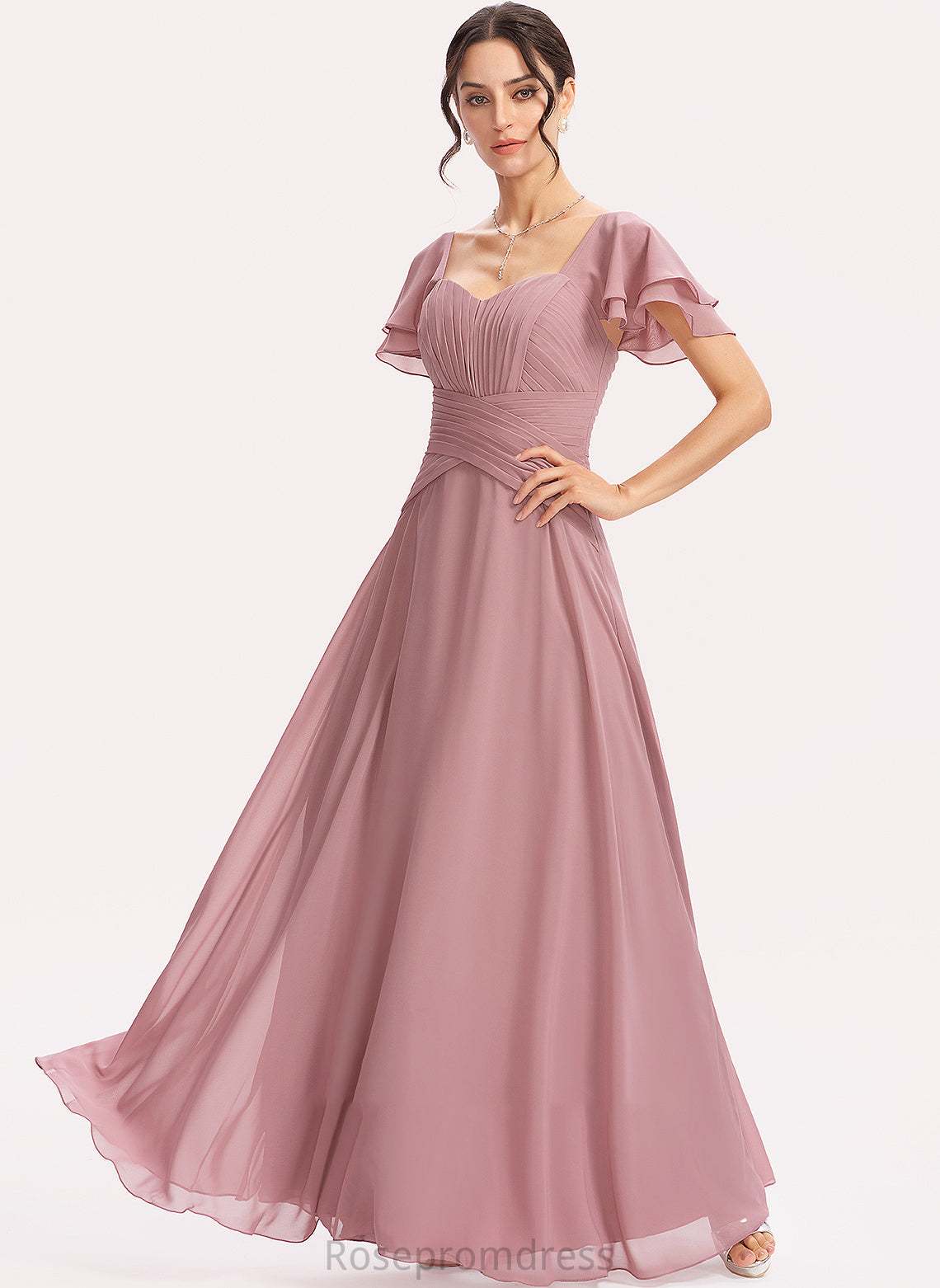 Floor-Length SquareNeckline Length Ruffle A-Line Silhouette Fabric Embellishment CascadingRuffles Neckline Jane Natural Waist Bridesmaid Dresses