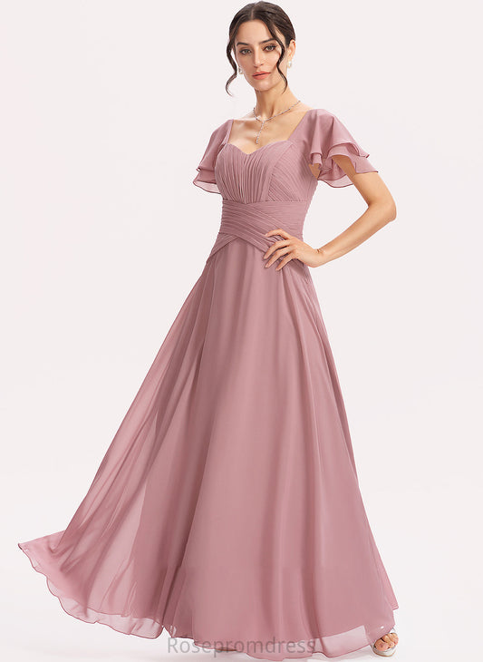 Floor-Length SquareNeckline Length Ruffle A-Line Silhouette Fabric Embellishment CascadingRuffles Neckline Jane Natural Waist Bridesmaid Dresses