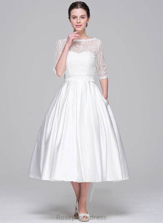 Satin Arely With Wedding Dresses Pockets Ball-Gown/Princess Sweetheart Dress Wedding Tea-Length