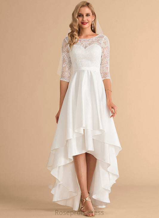 Asymmetrical Neck Scoop Wedding Dresses Wedding Sophie Satin Lace Dress A-Line