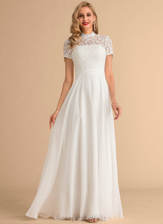Chiffon Wedding Dresses Neck High Kendra Dress Wedding Floor-Length Lace A-Line
