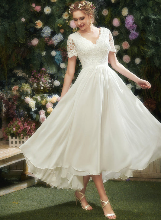 Asymmetrical Lace With Wedding Dresses V-neck Jacqueline Dress A-Line Wedding