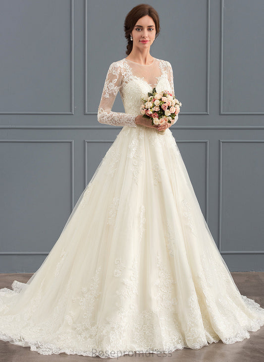 Kamila Illusion Tulle Dress Ball-Gown/Princess Train Wedding Lace Court Wedding Dresses