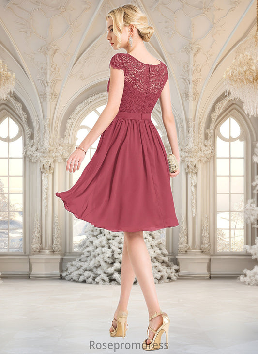 Zoey A-line Scoop Knee-Length Lace Chiffon Homecoming Dress DSP0025698