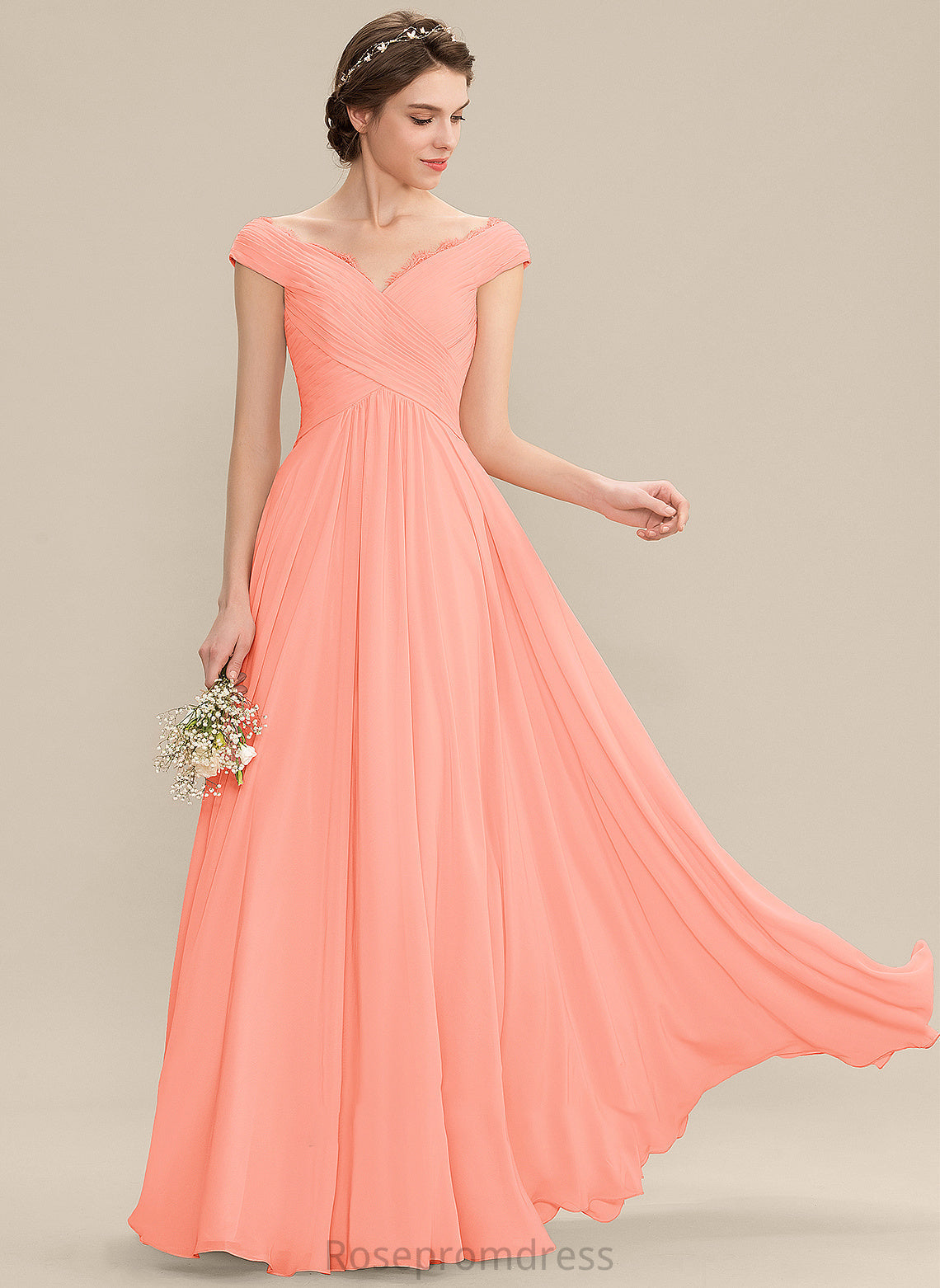 Embellishment Neckline A-Line Floor-Length Silhouette Off-the-Shoulder Length Fabric Lace Ruffle Payton Sleeveless Bridesmaid Dresses