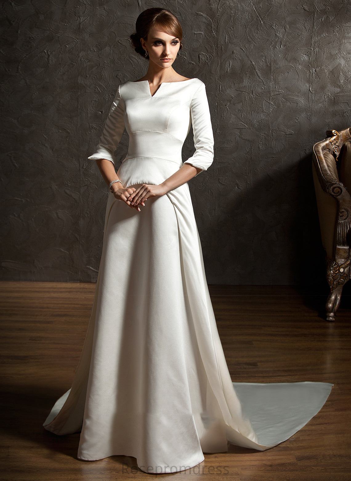 Satin A-Line Lorna Watteau Dress Wedding Train Wedding Dresses