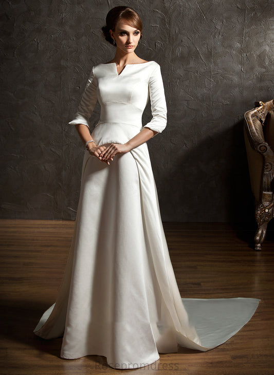 Satin A-Line Lorna Watteau Dress Wedding Train Wedding Dresses