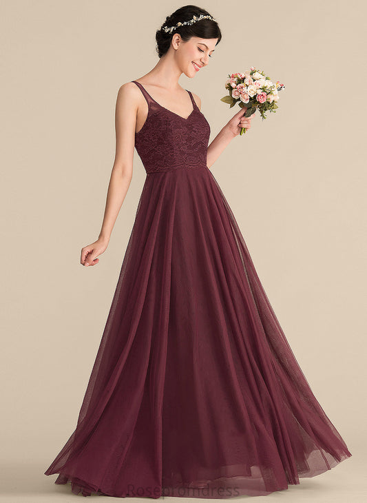 Fabric Silhouette Straps Lace V-neck Tulle A-Line Floor-Length Length Neckline Gwen Bridesmaid Dresses