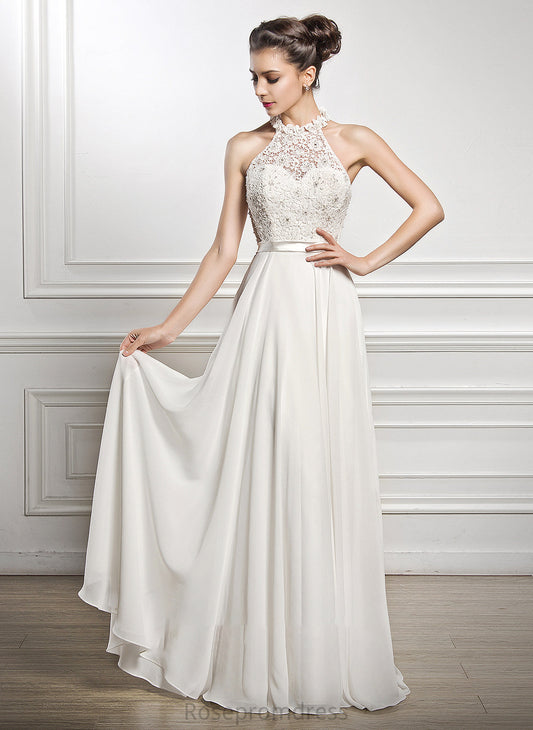 Chiffon Scoop A-Line With Sequins Dress Wedding Dresses Nylah Neck Beading Floor-Length Wedding