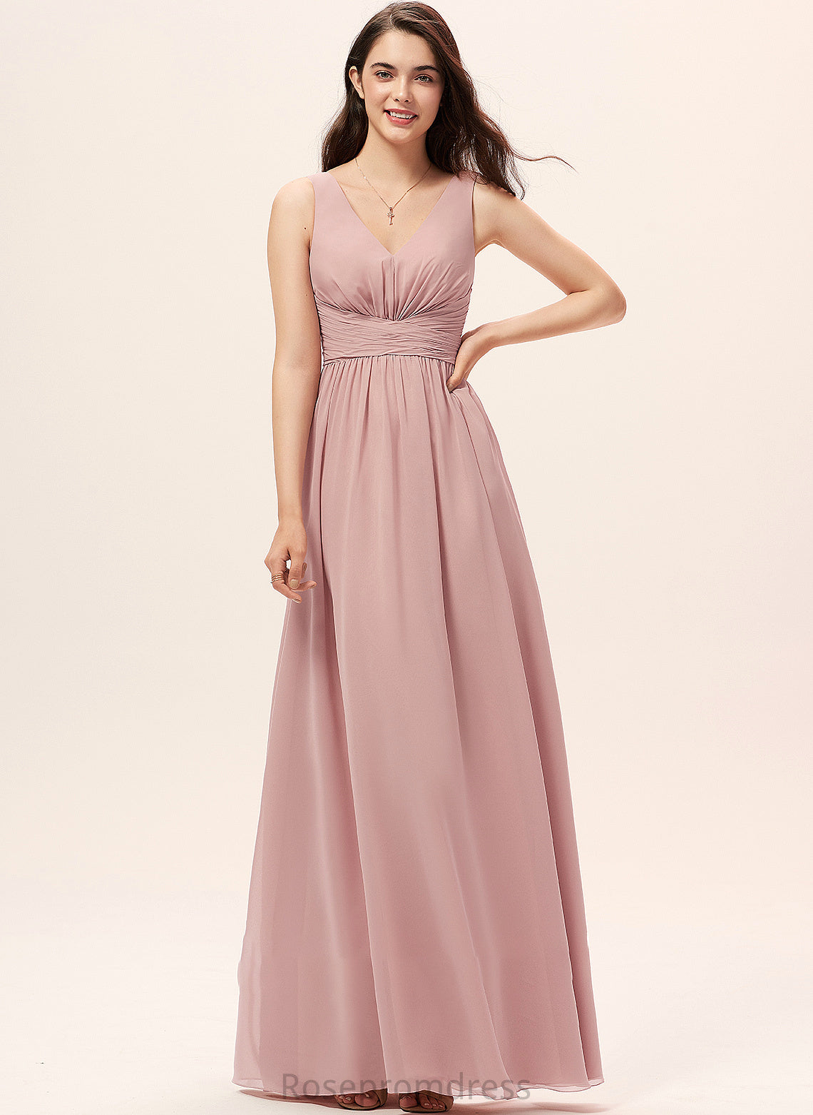 Length Fabric A-Line Neckline Silhouette Embellishment Floor-Length V-neck Ruffle Aileen Sleeveless Floor Length Bridesmaid Dresses