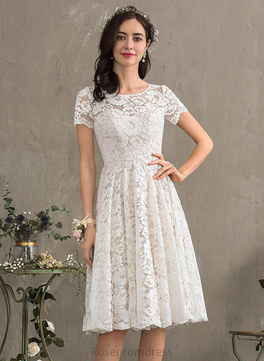 Knee-Length Melissa Scoop A-Line Lace Wedding Dresses Neck Dress Wedding