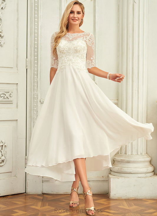 Asymmetrical A-Line With Beading Wedding Dresses Dress Neck Sequins Scoop Chiffon Wedding Lillie