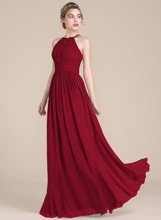 Neck Chiffon Floor-Length Ruffle Prom Dresses Jeanie Scoop With A-Line