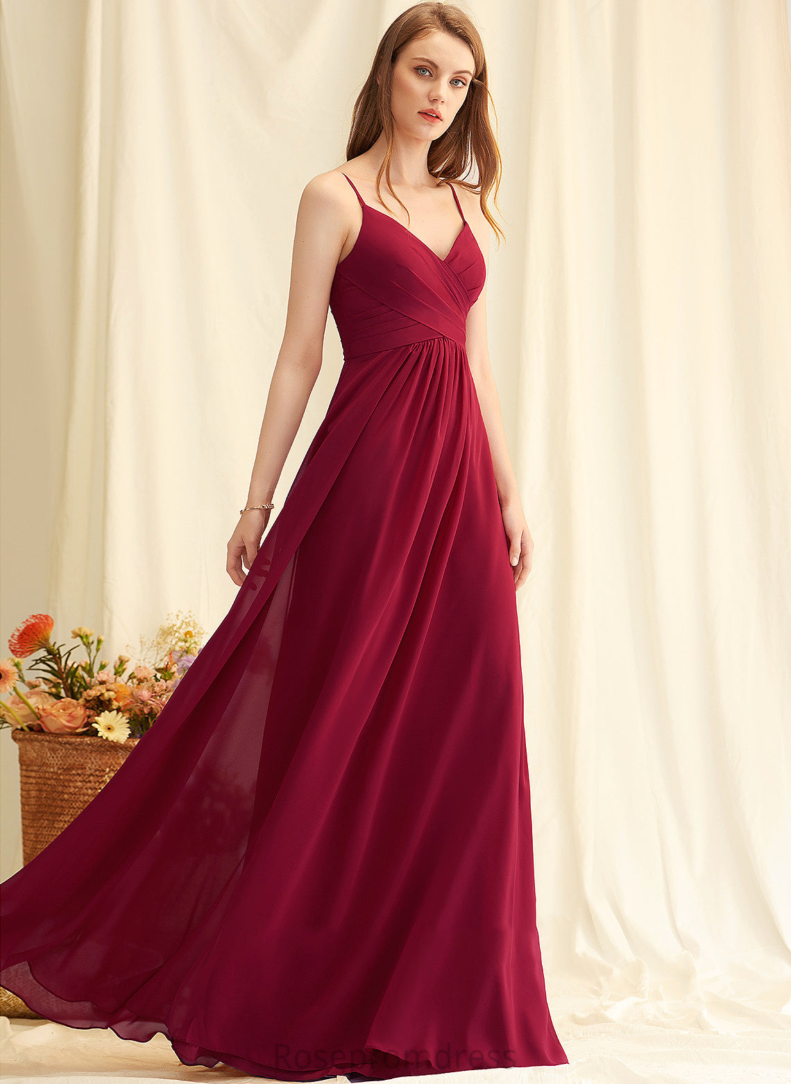 Length Floor-Length Neckline Ruffle A-Line V-neck Embellishment Fabric Silhouette Zaria Short Sleeves A-Line/Princess Bridesmaid Dresses