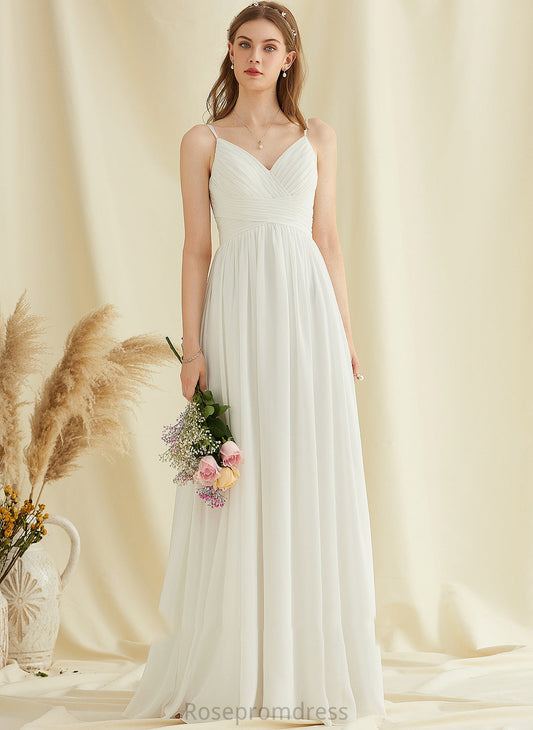 Elyse Wedding A-Line With Dress Chiffon Floor-Length Wedding Dresses Lace V-neck