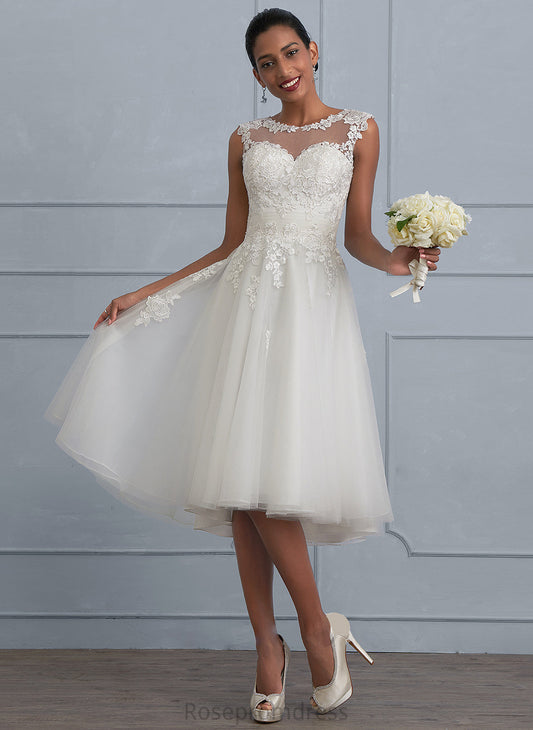 Illusion Asymmetrical Wedding Dresses Tulle Ruffle Dress With A-Line Wedding Georgia