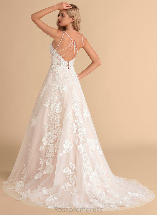 Ball-Gown/Princess Train Court Lily With Wedding Dresses Dress Tulle Pockets Lace Beading V-neck Wedding