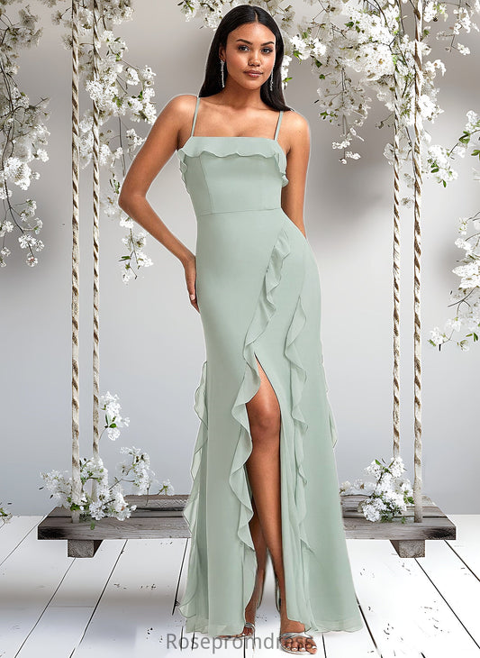 Melany A-line Square Floor-Length Chiffon Bridesmaid Dress With Ruffle DSP0025735