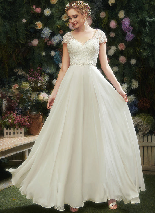 Beading Wedding Lace Dress Sequins Carina Wedding Dresses A-Line Floor-Length With V-neck