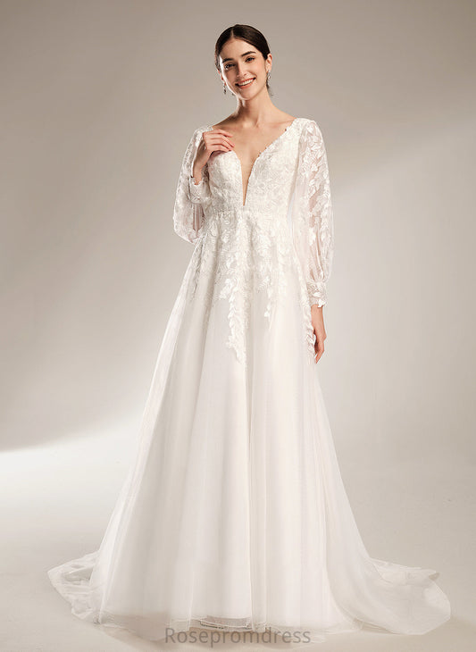 Eva With Sequins V-neck Chapel Wedding Train Wedding Dresses Dress Ball-Gown/Princess