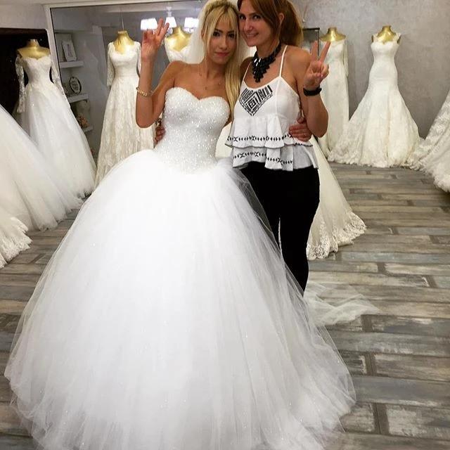 Sparkly Ball Gown Tulle Strapless Ivory Wedding Dresses, Long Bridal Dresses SRS15429