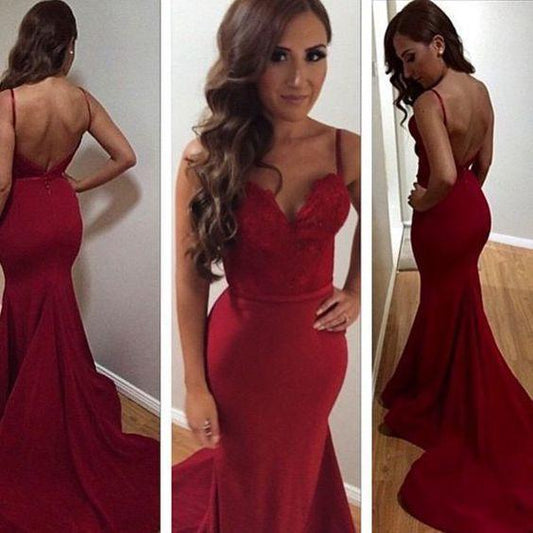 Red stylish lace mermaid long prom dresses 2024 graduation dresses cheap prom dresses RS731