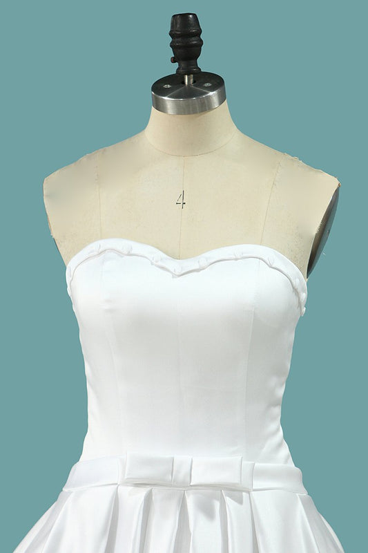 2024 Wedding Dresses Satin A Line With Beading And Bow Knot Court Train