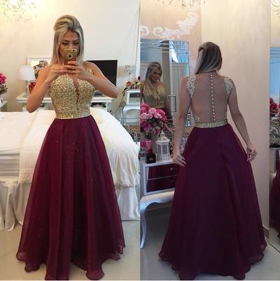 See Through Lace Cheap Unique Burgundy Sleeveless Beads A-Line V-Neck Prom Dresses RS972
