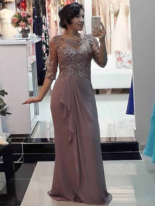 Ashlee Sheath/Column Chiffon Applique Scoop 1/2 Sleeves Floor-Length Mother of the Bride Dresses DSP0020412