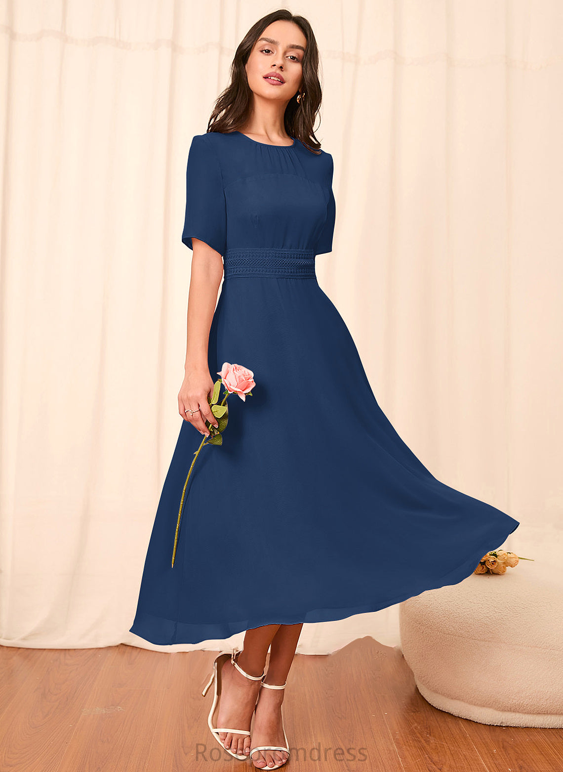 Fabric Straps A-Line Silhouette Length Knee-Length Sleeve Sleeves Taniyah One Shoulder Floor Length Natural Waist Bridesmaid Dresses