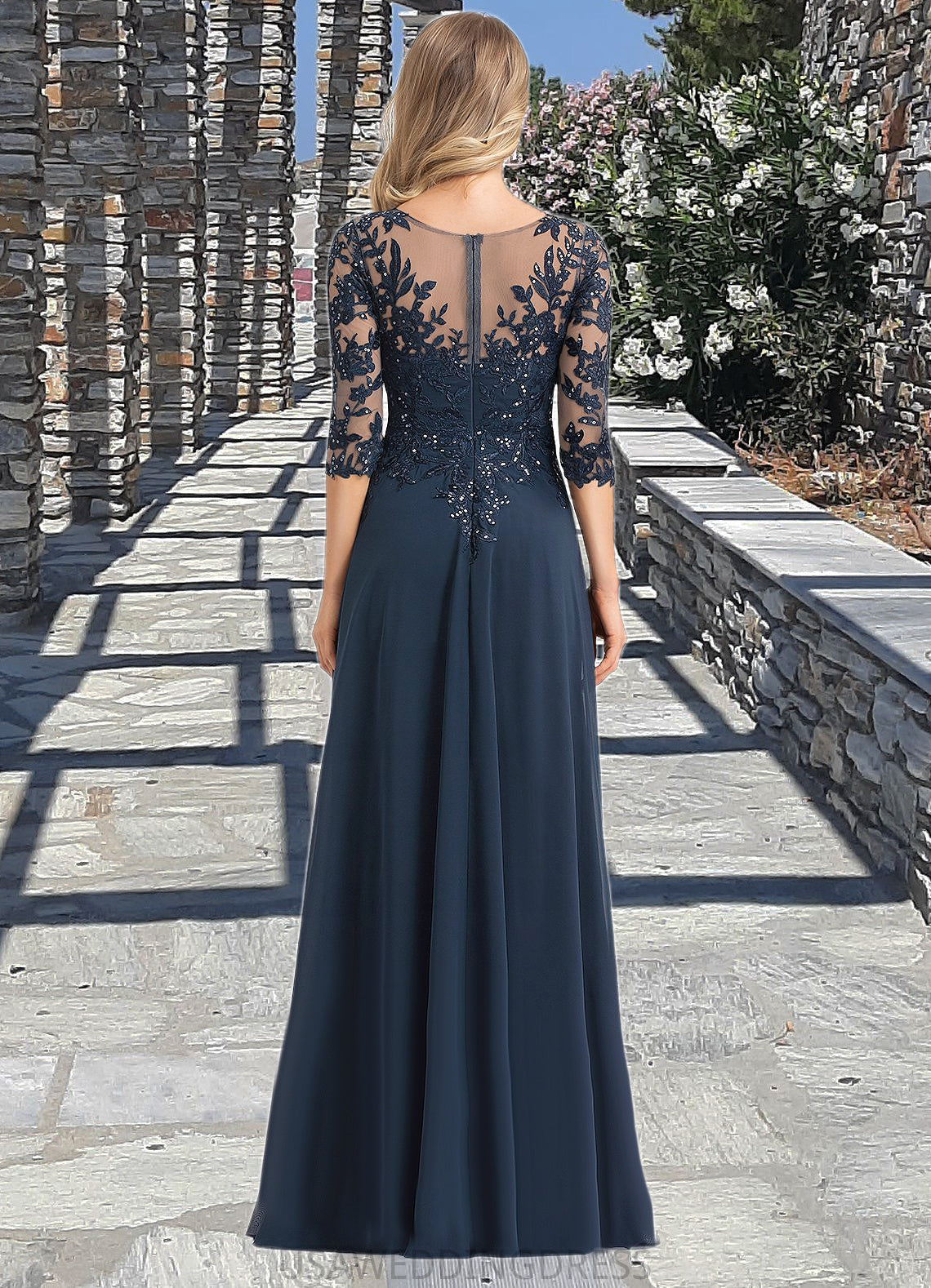 Penelope A-line V-Neck Floor-Length Chiffon Lace Mother of the Bride Dress With Sequins DS126P0021624