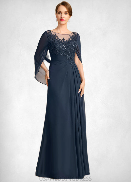 Helga A-line Scoop Illusion Floor-Length Chiffon Lace Mother of the Bride Dress With Pleated Sequins DS126P0021625