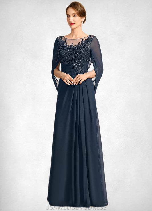 Helga A-line Scoop Illusion Floor-Length Chiffon Lace Mother of the Bride Dress With Pleated Sequins DS126P0021625