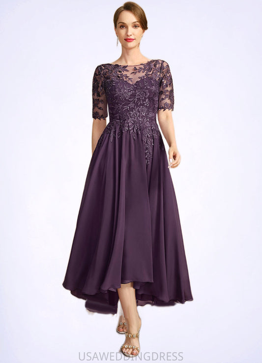 Marilyn A-line Scoop Illusion Asymmetrical Chiffon Lace Mother of the Bride Dress With Sequins DS126P0021630
