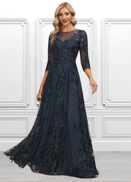 Maryjane A-line Scoop Illusion Floor-Length Lace Tulle Mother of the Bride Dress With Sequins DS126P0021631