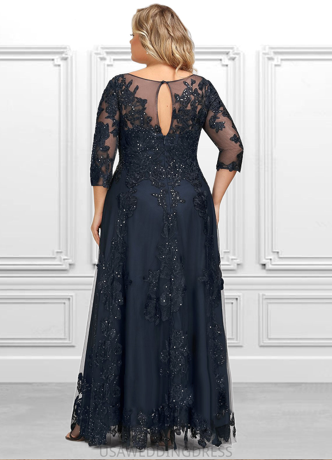 Maryjane A-line Scoop Illusion Floor-Length Lace Tulle Mother of the Bride Dress With Sequins DS126P0021631