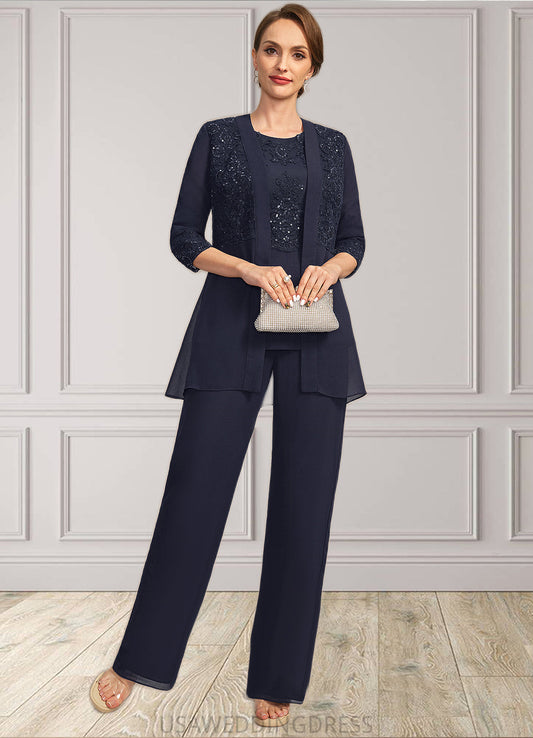 Maliyah Jumpsuit/Pantsuit Separates Scoop Floor-Length Chiffon Lace Mother of the Bride Dress With Sequins DS126P0021637