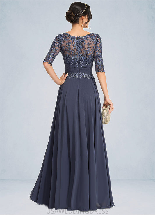 Desiree A-line Scoop Illusion Floor-Length Chiffon Lace Mother of the Bride Dress With Pleated Sequins DS126P0021639