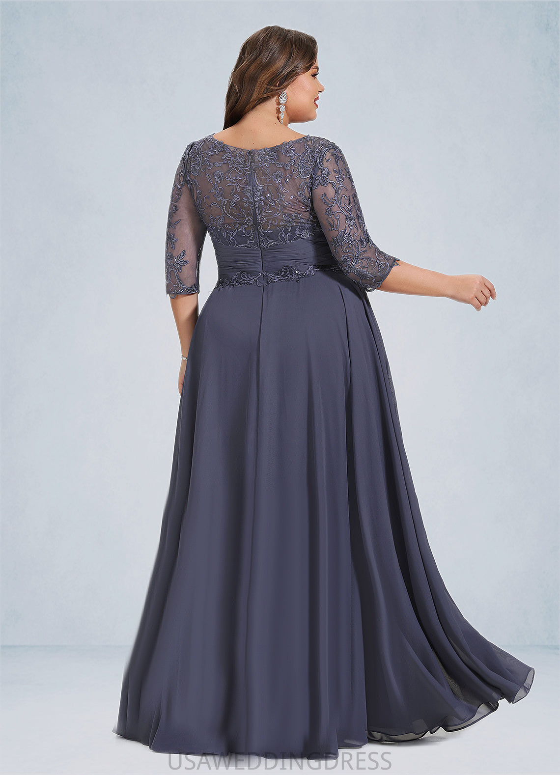 Desiree A-line Scoop Illusion Floor-Length Chiffon Lace Mother of the Bride Dress With Pleated Sequins DS126P0021639
