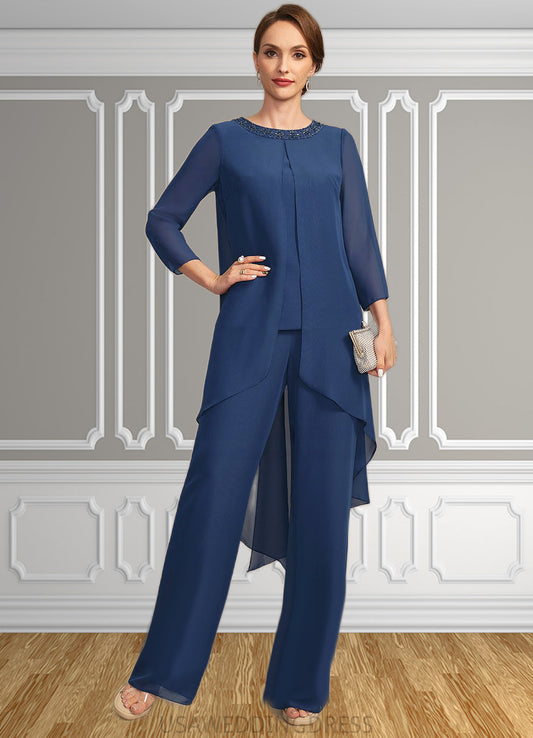 Ryann Jumpsuit/Pantsuit Separates Scoop Floor-Length Chiffon Mother of the Bride Dress With Beading Sequins DS126P0021647
